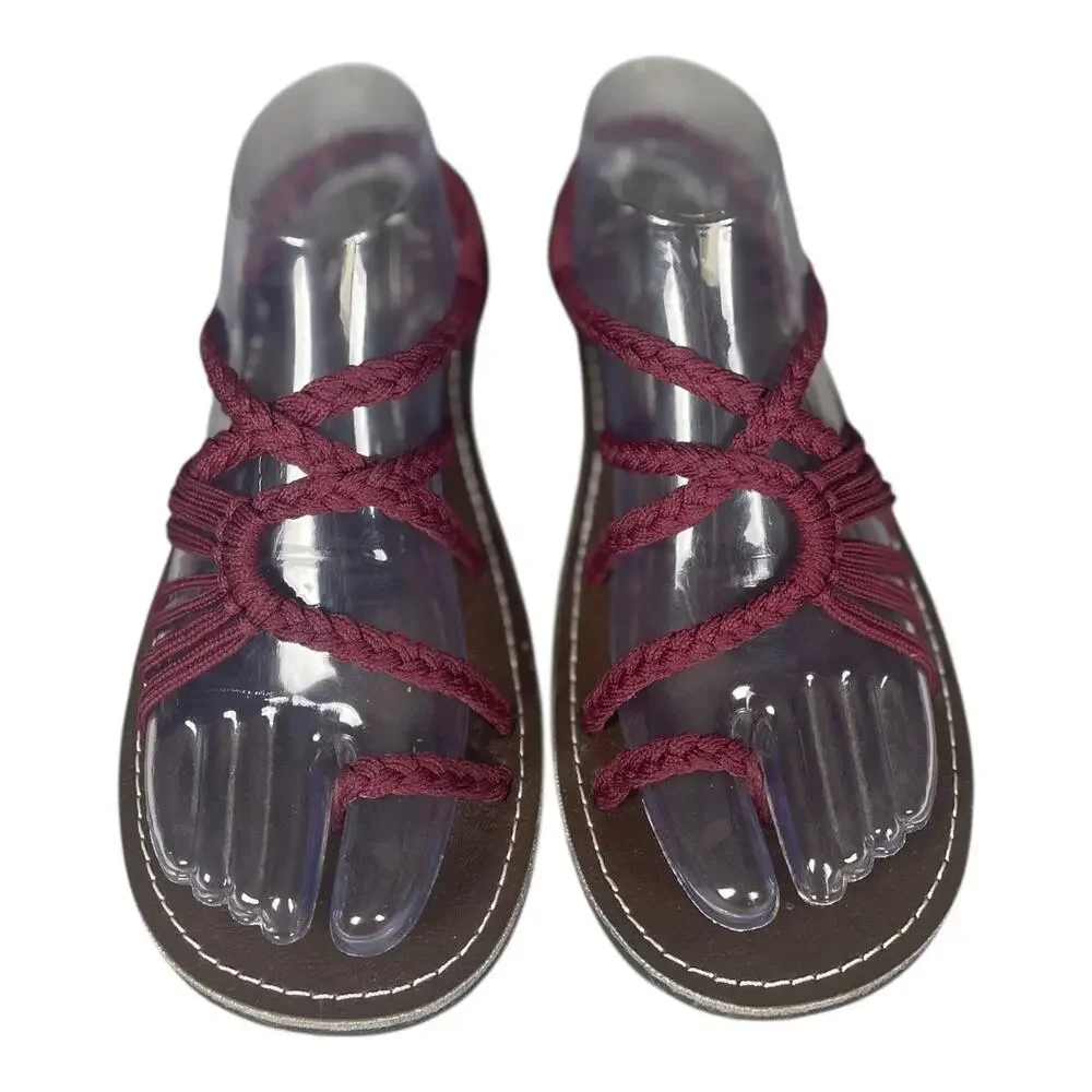 Plaka Women’s Palm Leaf Burgundy Boho Flat Strap Sandals Size-10 - Picture 3 of 8